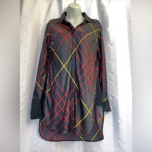 Rag&Bone Silk Button Down Shirt/ Dress / Tunic Black / Red/ Yellow Plaid Top M